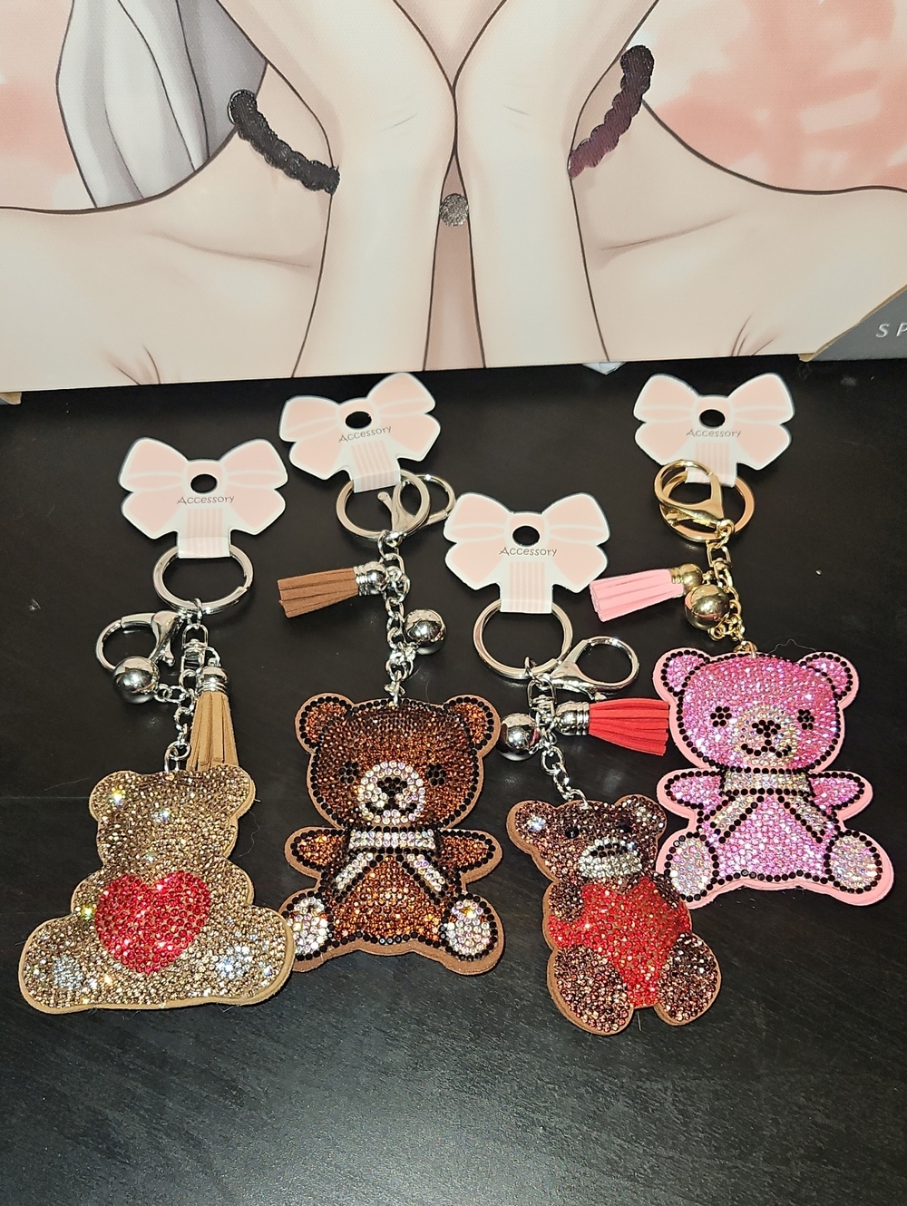 Sparkling Teddy Bear Keychains Nwot